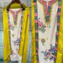 Pure Mal Chanderi Cotton Kurta Set with Multi Hand Embroidery & Contrast Dupatta