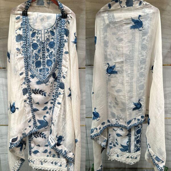 Pure Mal Chanderi Cotton Kurta with Floral Embroidery & Peacock Print
