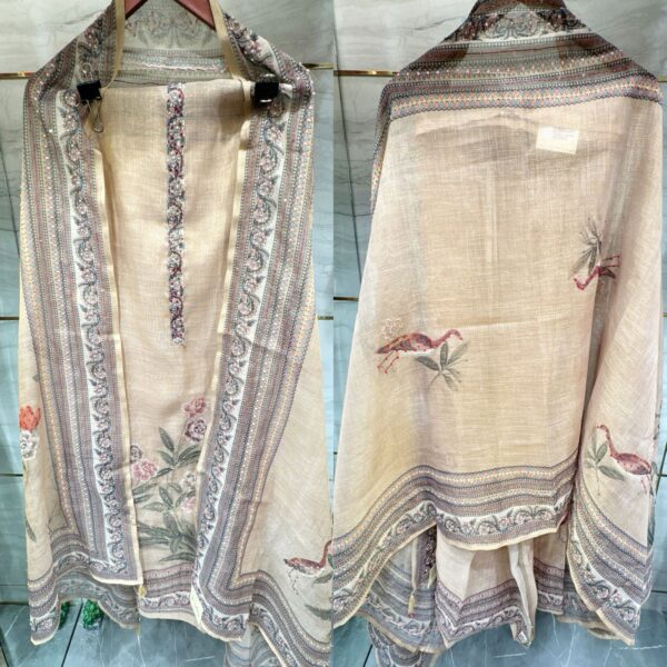 Pure Linen Fabric Kurta with Nod Thread Work & Floral Print