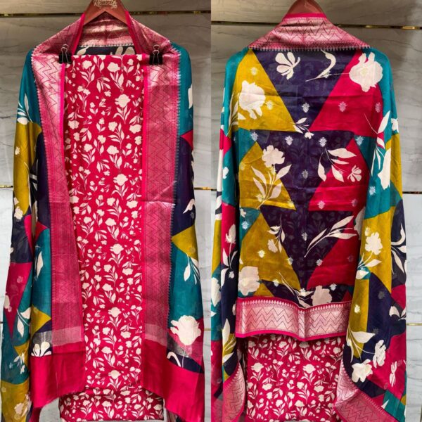 Maheshwari Silk Fabric with Banarasi Booti Work & Multi Dupatta