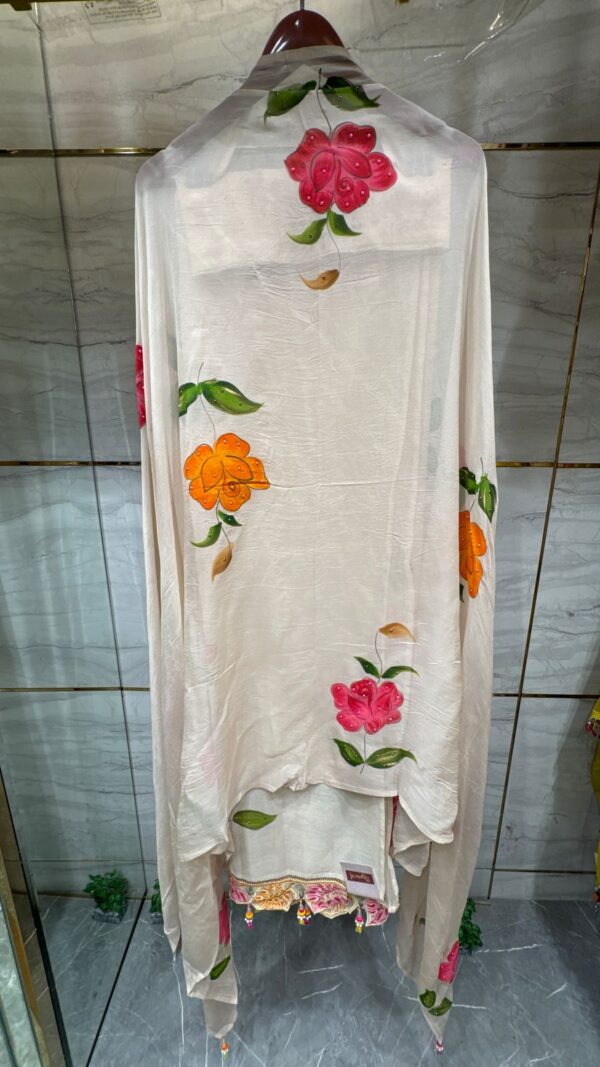 Pure Mal Chanderi Cotton Kurta with Patchwork & Hand Embroidered Floral Design - Image 2