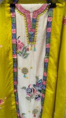 Pure Mal Chanderi Cotton Kurta Set with Multi Hand Embroidery & Contrast Dupatta
