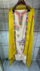 Pure Mal Chanderi Cotton Kurta Set with Multi Hand Embroidery & Contrast Dupatta