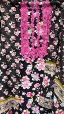 Pure Cotton Floral Print Unstitched Suit Fabric with Lace Detailing
