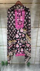 Pure Cotton Floral Print Unstitched Suit Fabric with Lace Detailing