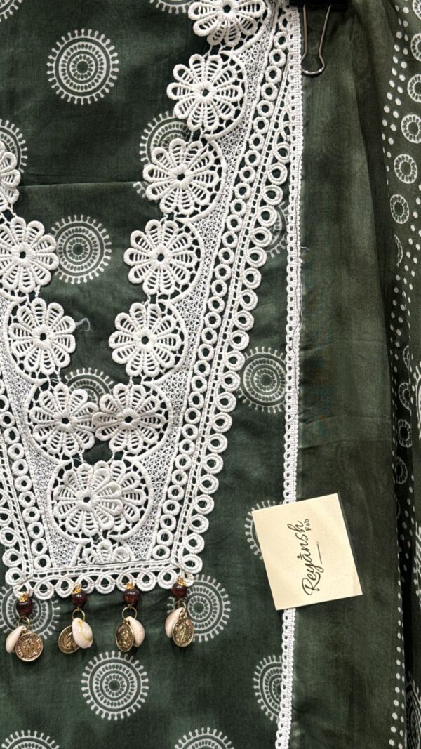 Pure Cotton Unstitched Suit Fabric with Print & Intricate Laces - Image 3