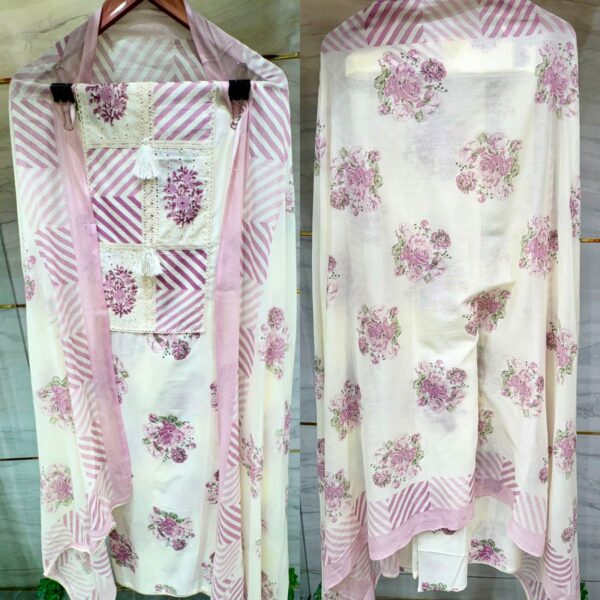 Pure Linen Unstitched Suit with Nodi Thread Work & Floral Print