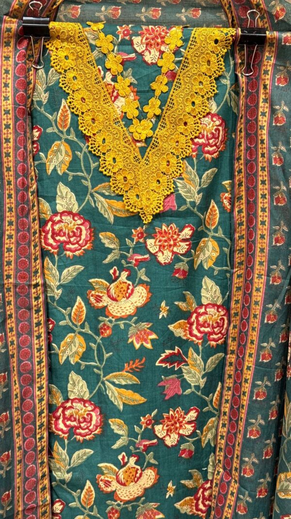 Pure Cotton Unstitched Suit Fabric with Floral Print & Cut Work Design - Image 3