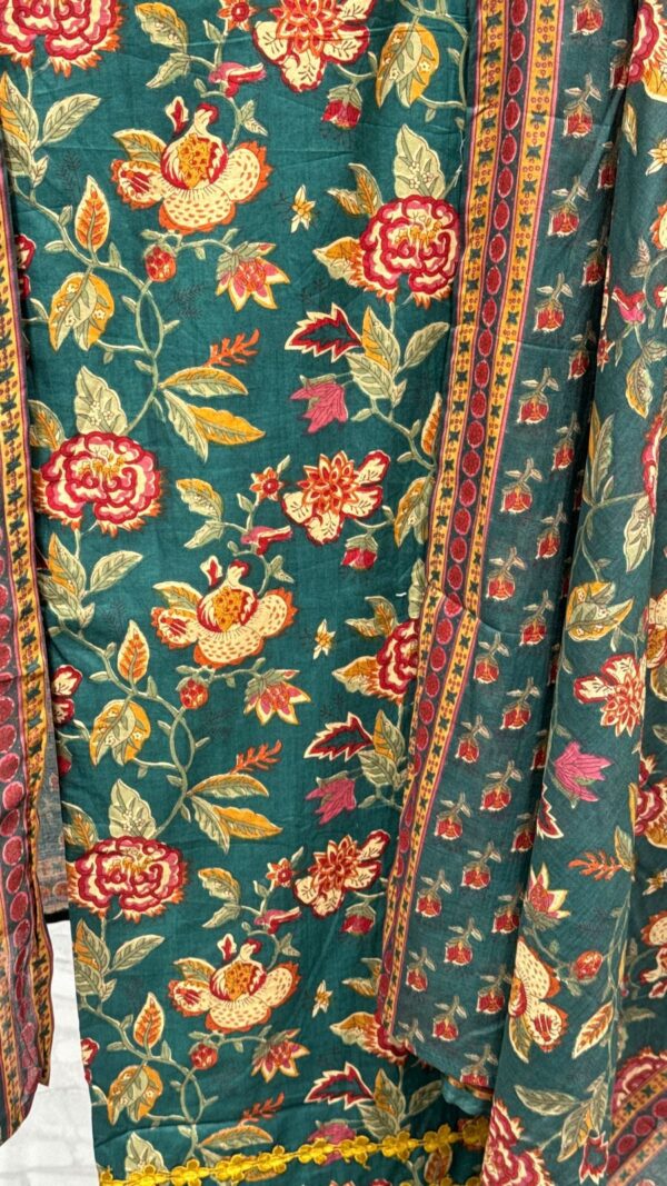Pure Cotton Unstitched Suit Fabric with Floral Print & Cut Work Design - Image 2