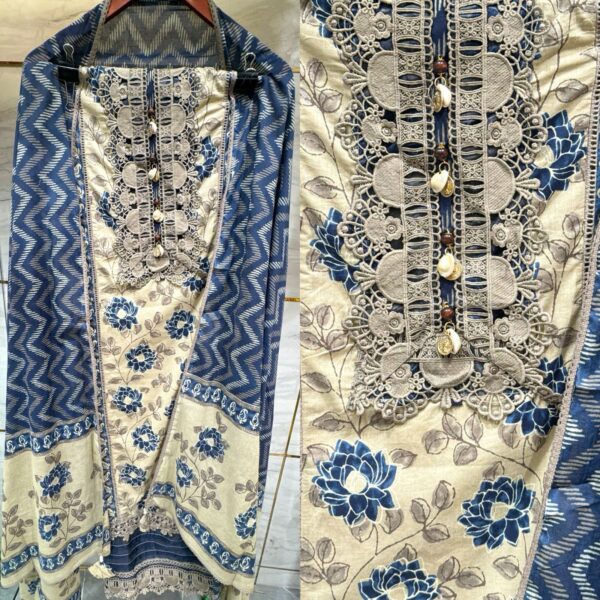 Vibrant Pure Cotton Unstitched Suit Fabric with Floral Print & Laces