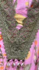 Pink Pure Cotton Unstitched Suit with Floral Print & Green Lace Designing