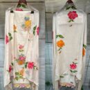 Pure Mal Chanderi Cotton Unstitched Suit with Floral Print & Hand Patch Work