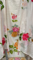 Pure Mal Chanderi Cotton Unstitched Suit with Floral Print & Hand Patch Work