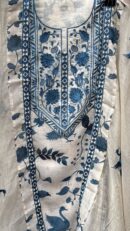Pure Mal Chanderi Cotton Unstitched Suit with Blue Peacock Print & Floral Embroidery