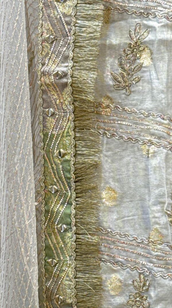 Exquisite Shimmer Silk Unstitched Suit with Dori, Gota & Mirror Work - Image 3