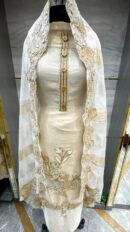 Exquisite Pure Tissue Unstitched Suit with Cutdana, Pearl & Dori Handwork