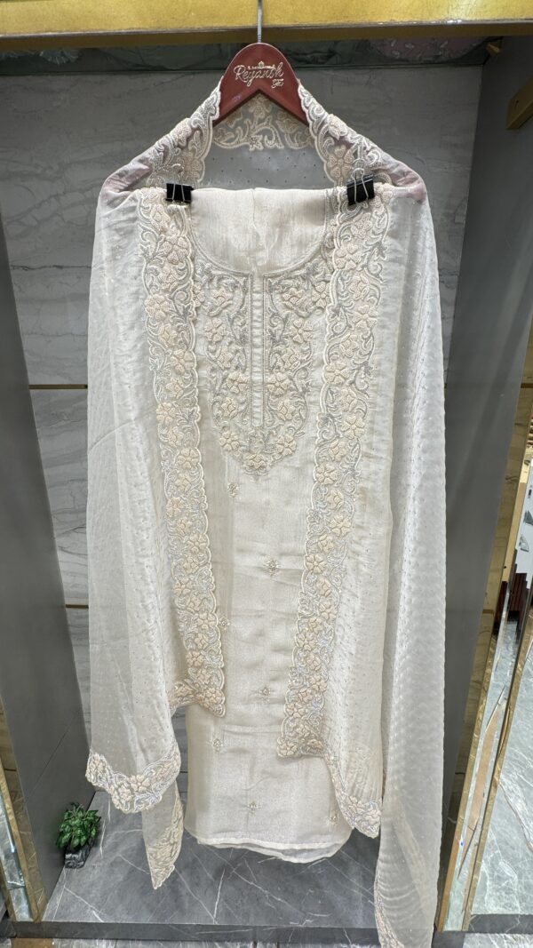 Pure Organza Unstitched Suit with Pearl, Zarkan &resham work