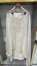 Pure Organza Unstitched Suit with Pearl, Zarkan &resham work