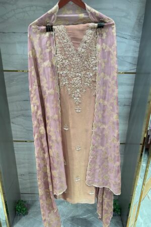 Pure Tissue Unstitched Suit with Dabka and Sequence Work.