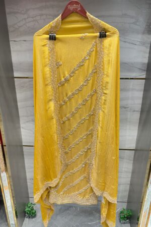 Pure crush tissue unstitched suit with elegant hand work designing