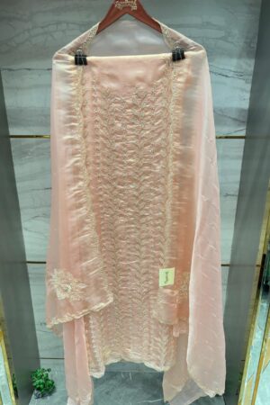 Pure Glass Tissue Unstitched Suit With Unique Hand Work