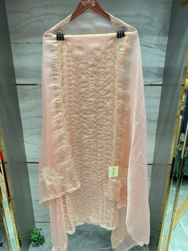 Pure Glass Tissue Unstitched Suit With Unique Hand Work