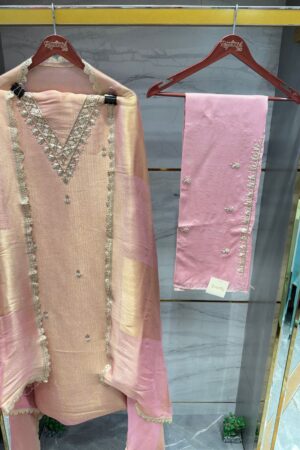 Pure Tissue Fabric Unstitched Suit With Brocade Dupatta and Dabka work