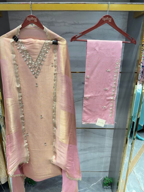 Pure Tissue Fabric Unstitched Suit With Brocade Dupatta and Dabka work