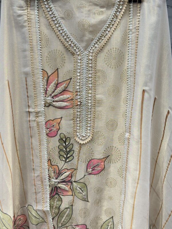 Pure tissue Unstitched Suit with Floral Hand Embroidery - Image 2