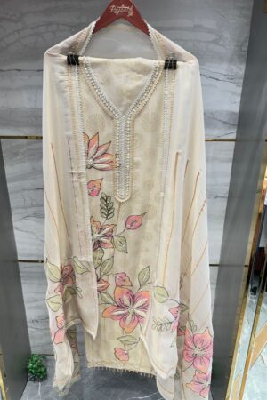 Pure tissue Unstitched Suit with Floral Hand Embroidery