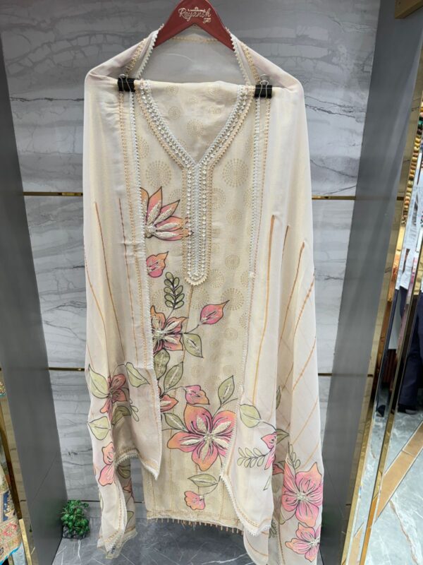 Pure tissue Unstitched Suit with Floral Hand Embroidery