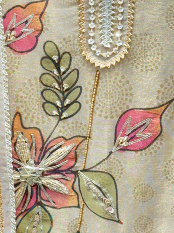 Pure tissue Unstitched Suit with Floral Hand Embroidery - Image 4