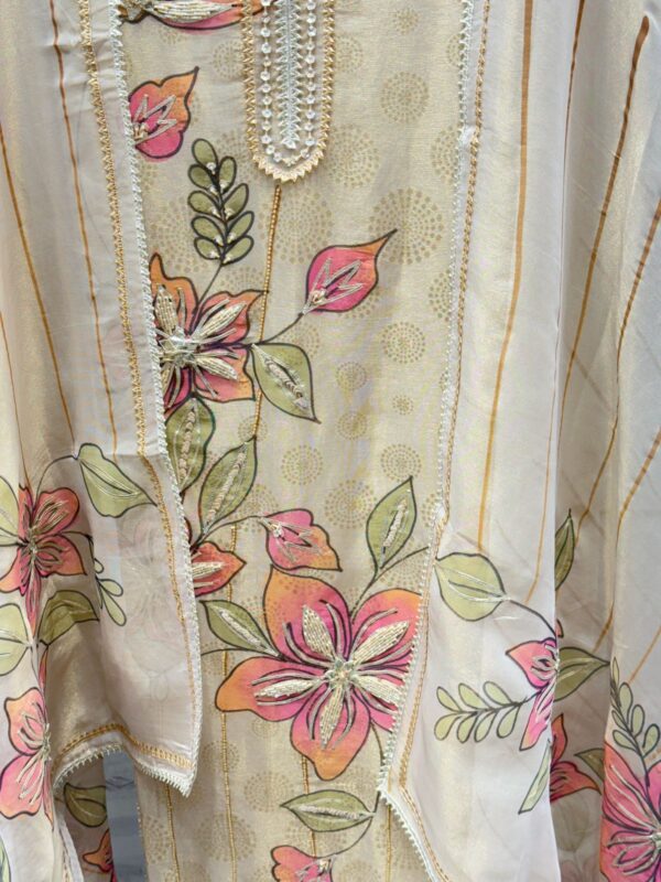 Pure tissue Unstitched Suit with Floral Hand Embroidery - Image 3