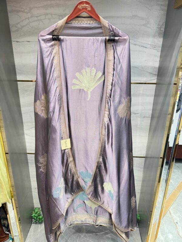 Pure Tissue Unstitched Suit With Brocade Floral Designing.