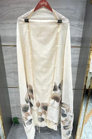 Pure Linen Unstitched Suit with leaf embroidery