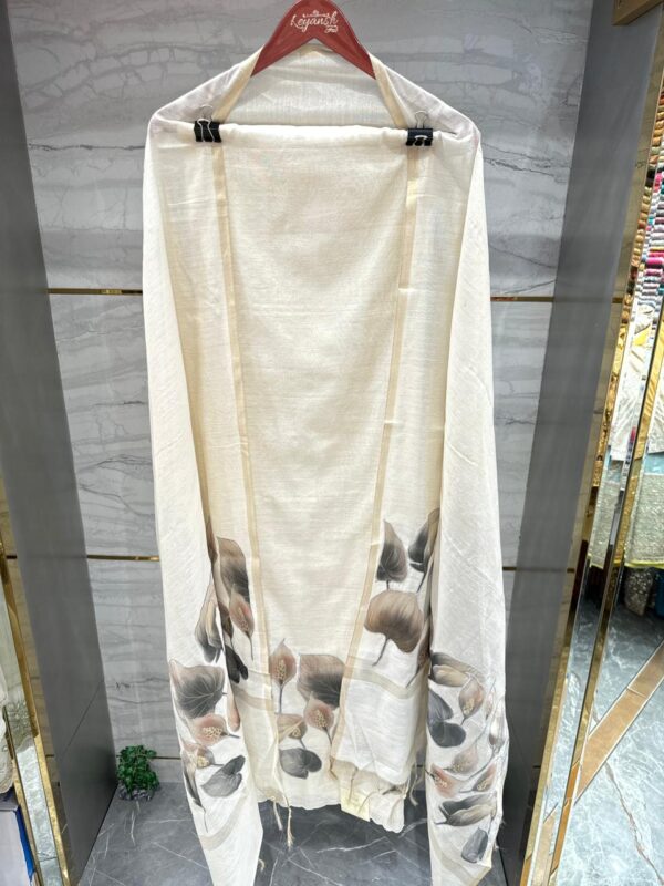 Pure Linen Unstitched Suit with leaf embroidery
