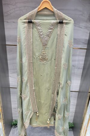 Crush tissue Unstitched Suit with Unique Zari & Sequence work.