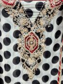 Elegant Pure Organza Polka Dot suit set with floral dupatta.