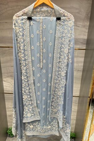 Unstitched Luxury Pure Organza Suit with Intricate Dori Embroidery.