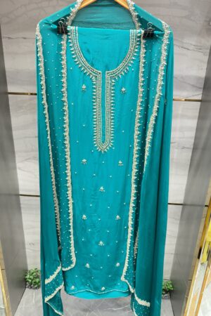 Pure Crepe Unstitched Suit with Unique Hand Work
