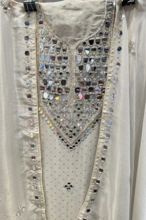 Pure tissue unstitched suit with appealing mirror work