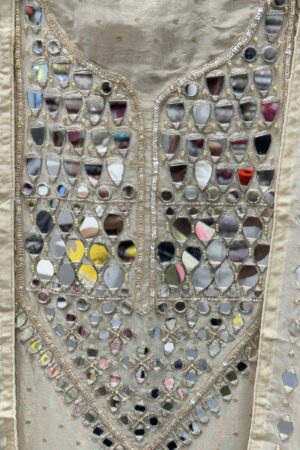 Pure tissue unstitched suit with appealing mirror work