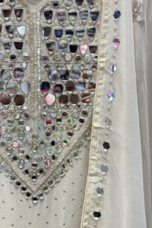 Pure tissue unstitched suit with appealing mirror work