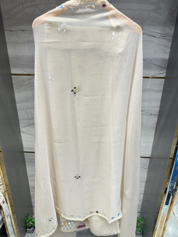 Pure tissue unstitched suit with appealing mirror work - Image 6