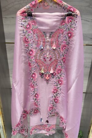 Shimmer tissue unstitched suit designed with resham embroidery work