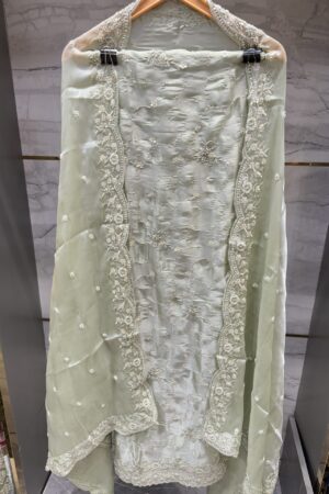 Pure tissue fabric with exquisite floral resham embroidery.