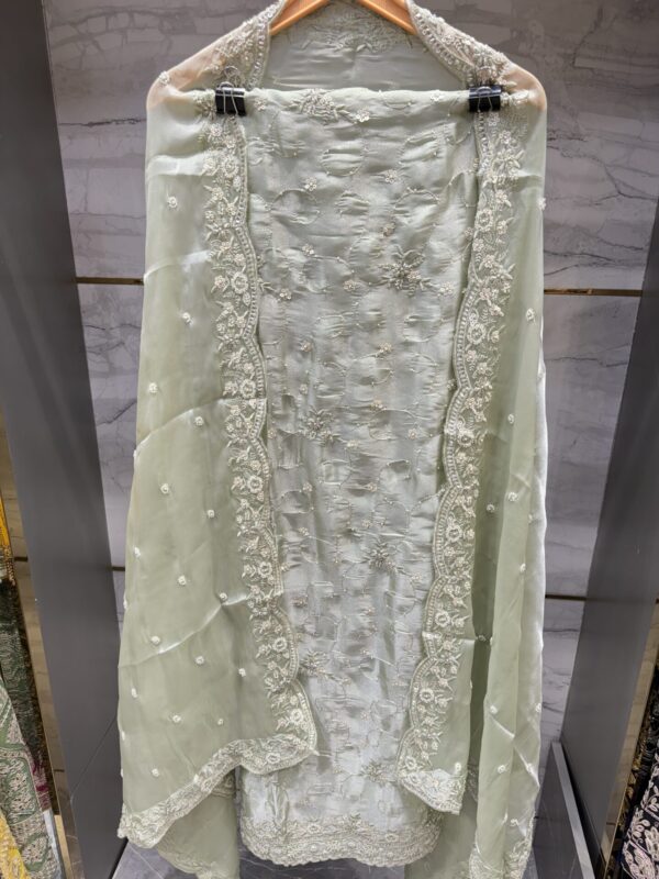 Pure tissue fabric with exquisite floral resham embroidery.