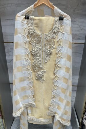 Pure tissue unstitched pattern with unique hand work.