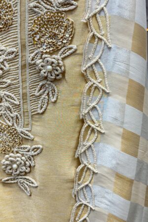 Pure tissue unstitched pattern with unique hand work.