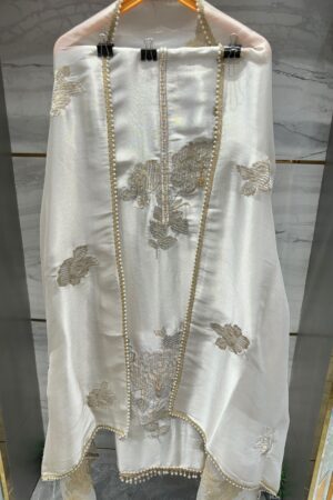 Pure tissue unstitched suit with elegant zari embroidery